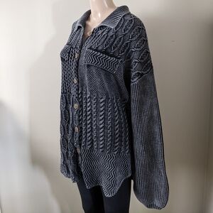 Vintage Tribal Jeans Cable Knit Cardigan Sweater, Size XL